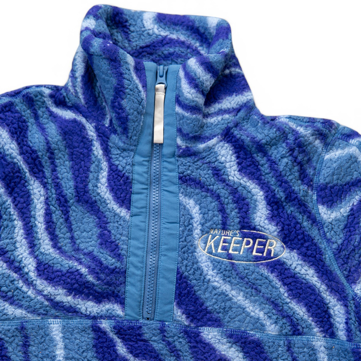 Vintage Upcycled Blue Swirl Fleece 1/4 Zip