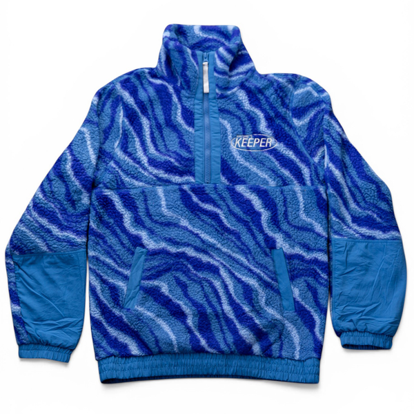 Vintage Upcycled Blue Swirl Fleece 1/4 Zip