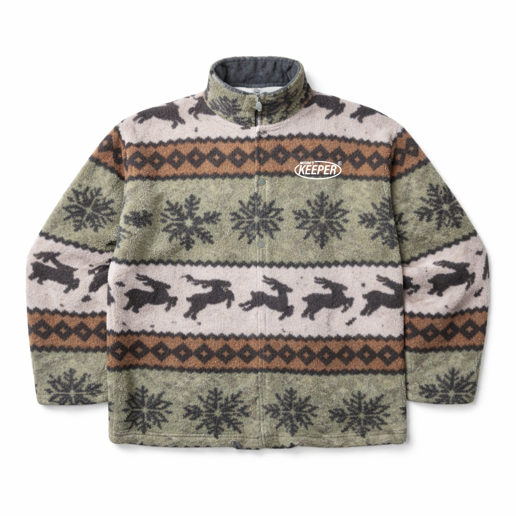 Vintage Upcycled Winter Rabbit 1/4 Zip Fleece